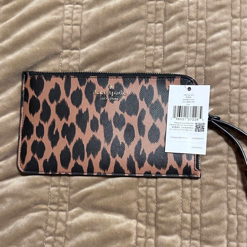 Kate Spade Pink and Black Animal Print Wristlet